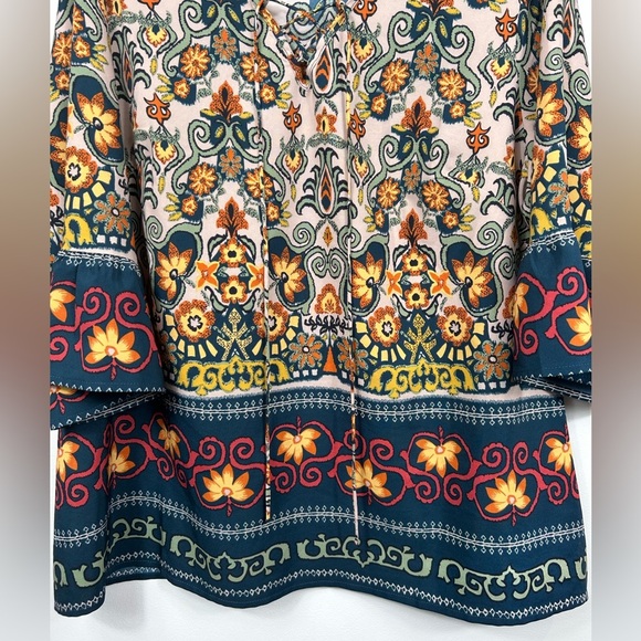 Boho tunic blouse, 14-16, bold pattern, bell sleeves, Flowy Romantic Garden Vibe - Picture 5 of 8